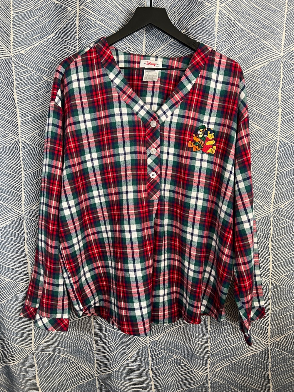 Vintage Disney Tiger Pooh Plaid Flannel Pajama Top L/XL